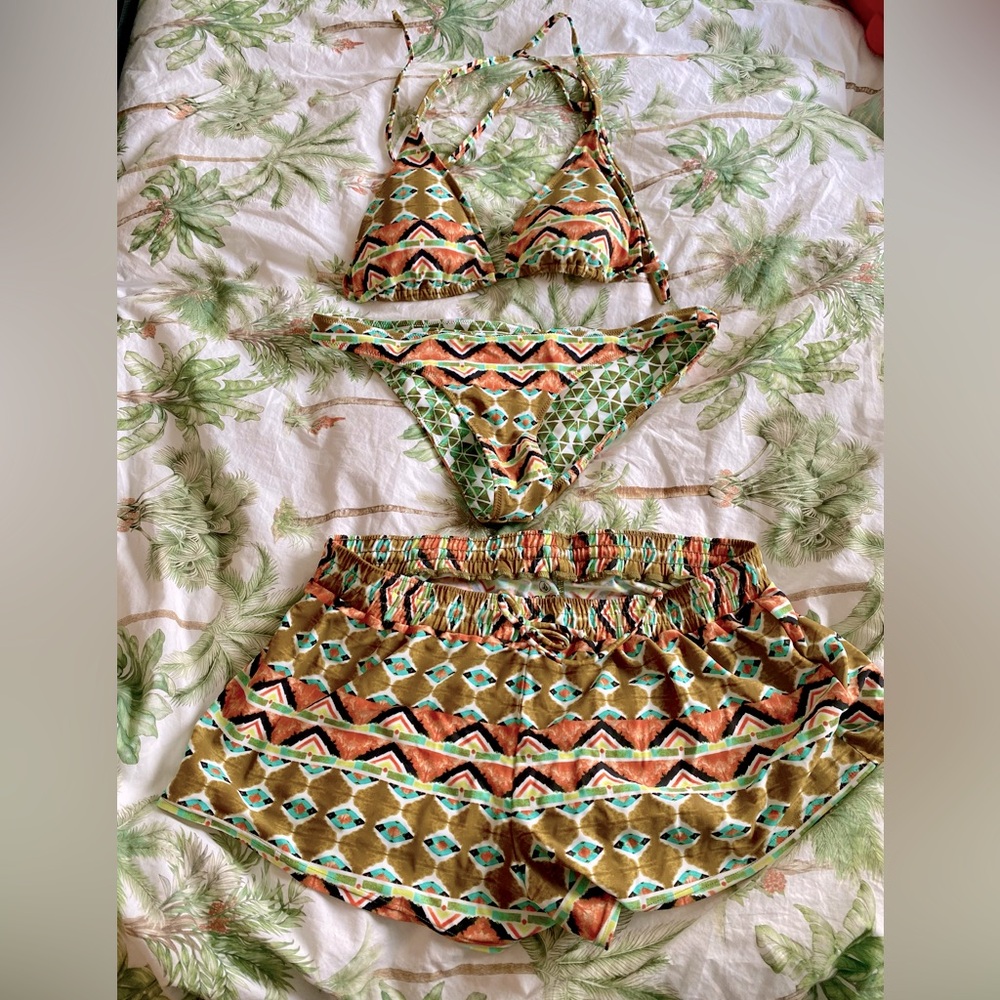 Volcom Native Print Bikini Set with Matching Shorts